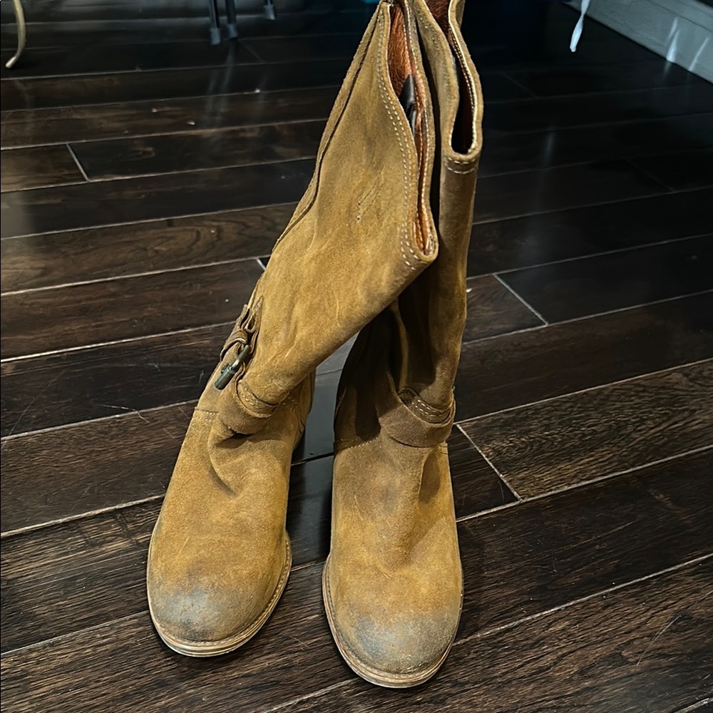 J. Crew Brown Suede leather ryder buckle Boots size 6 women’s